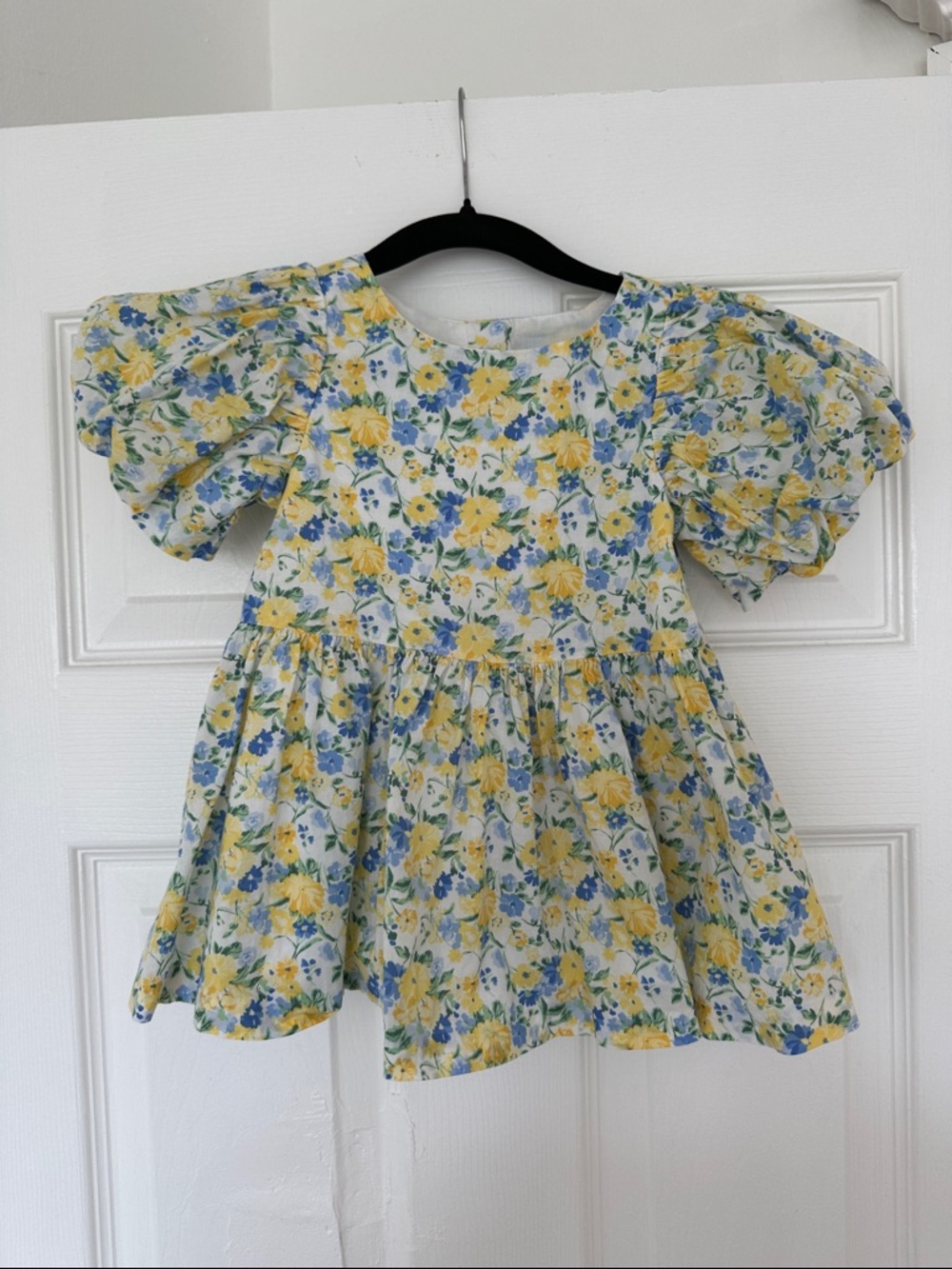 Janie and Jack Yellow & Blue Floral Puff-Sleeve Dress